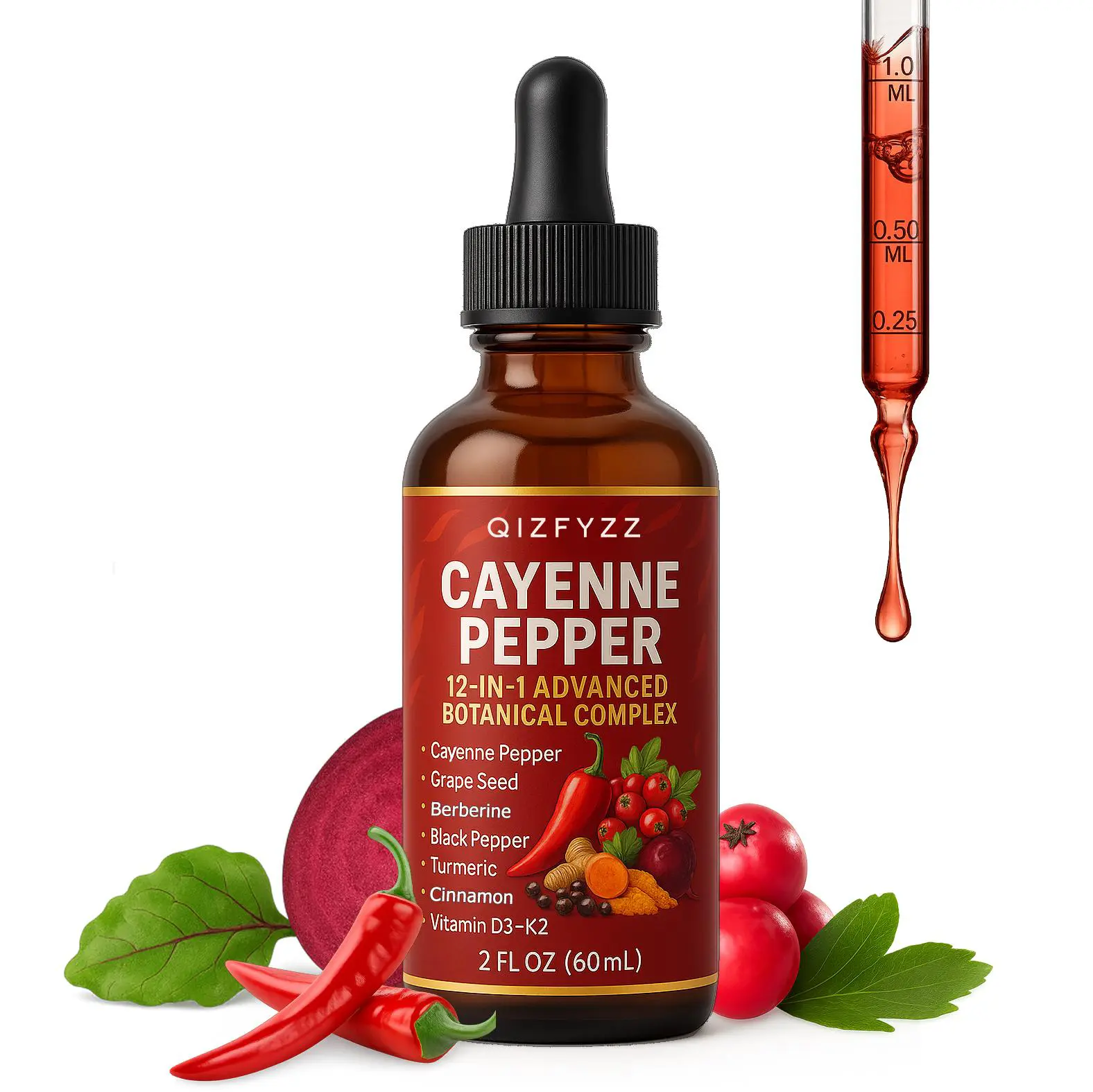 summervibes Cayenne Pepper Drops Supplement – Supports Healthy Circulation, Leg Veins & Blood Vessel Wellness | With Vitamin E, D3+K2, Grape Seed, Hawthorn & Beetroot and Others