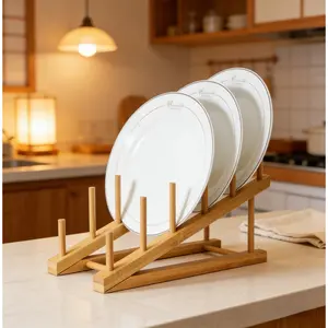 CUGBO Bamboo Kitchen Rack, Organizer for Plates, Bowls, Cups and Pot Lids, Drying and Storage Stand