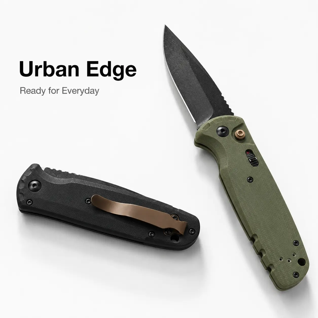 Olive Green EDC Folding Pocket Knife, Compact Textured Handle Design with Black Finish, Portable Carry Knife for Camping Trips, Fishing, Hiking, Travel Bag and Daily Use, Useful Gift for Dad, Husband, Boyfriend and Friends