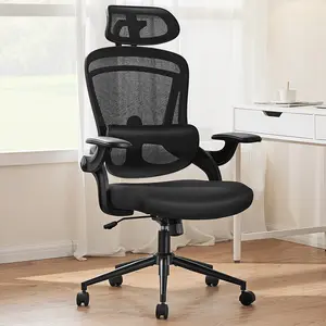 Furnest Indoor Furniture Mesh Office Chair, High Back Desk Chair with 2D Headrest, Up&Down Swivel Computer Task Chair with Adjustable Flip-up Armrests