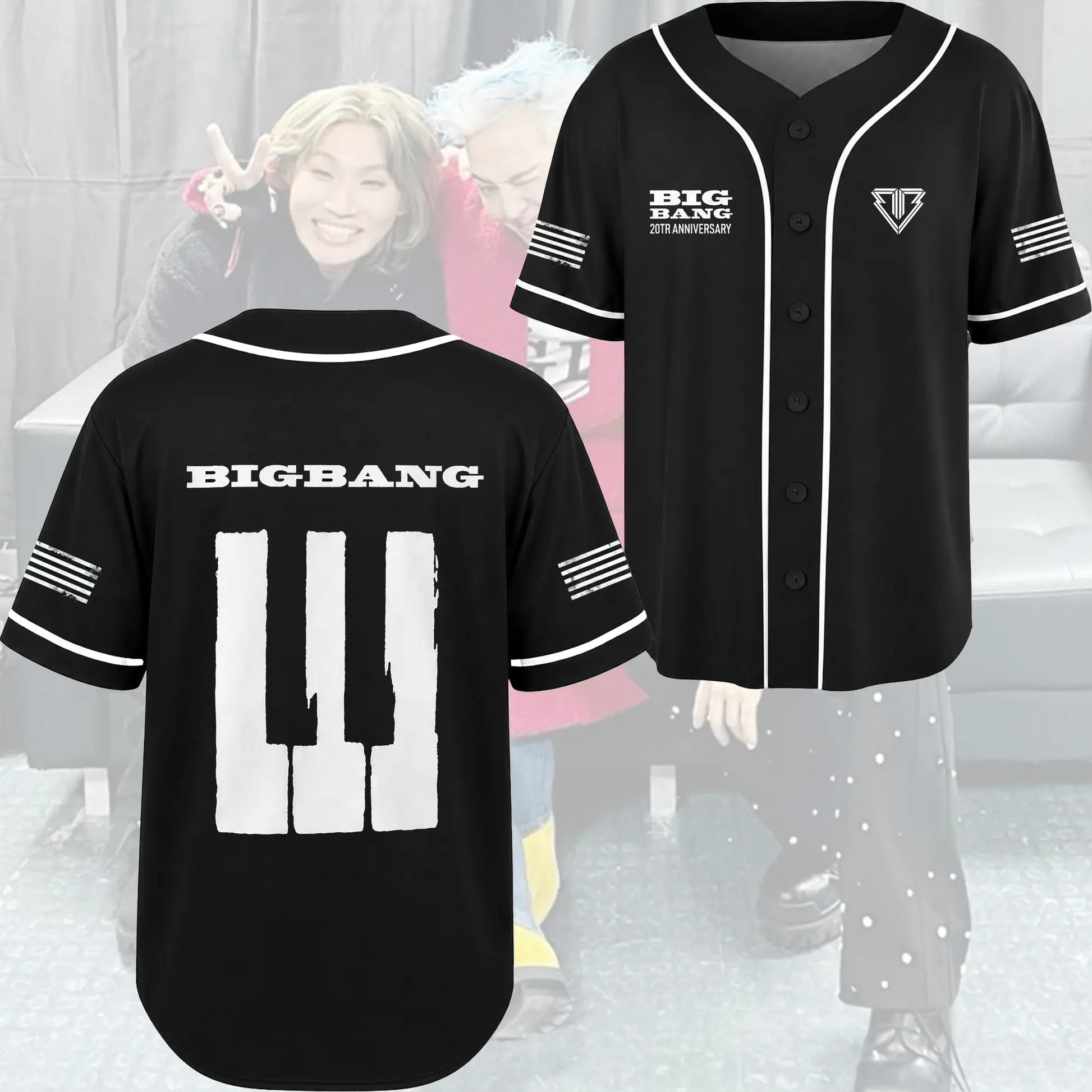 BIGBANG 20th Anniversary Baseball Jersey, Kpop Concert Shirt, Black Button Up Tour Top, Unisex VIP Fan Gift, Korean Music Apparel