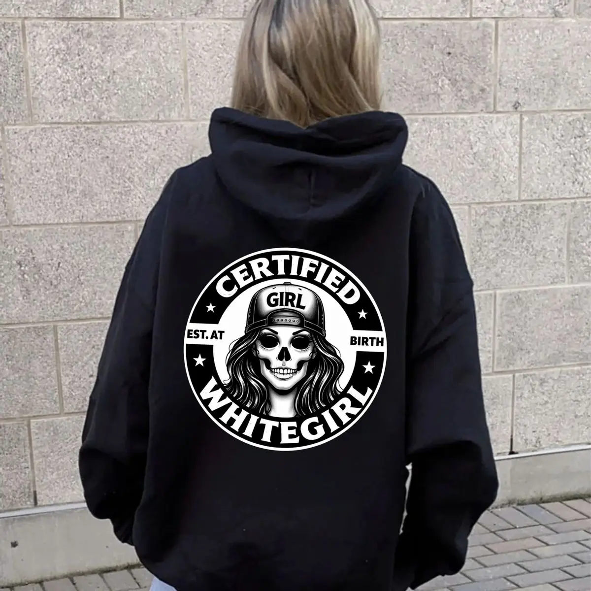 Certified Whitegirl Hoodie Skull Graphic Streetwear, Edgy Skull Print Urban Style Sweatshirt, Dark Aesthetic Street Fashion Shirt, Unisex Sweater Pullover Tee