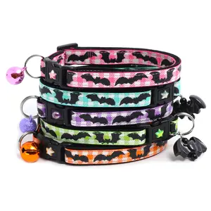 Halloween Breakaway Safety Cat Collar Glitter Bats on Plaid with Matching Jingle Bell & Charm by Pugs2Persians
