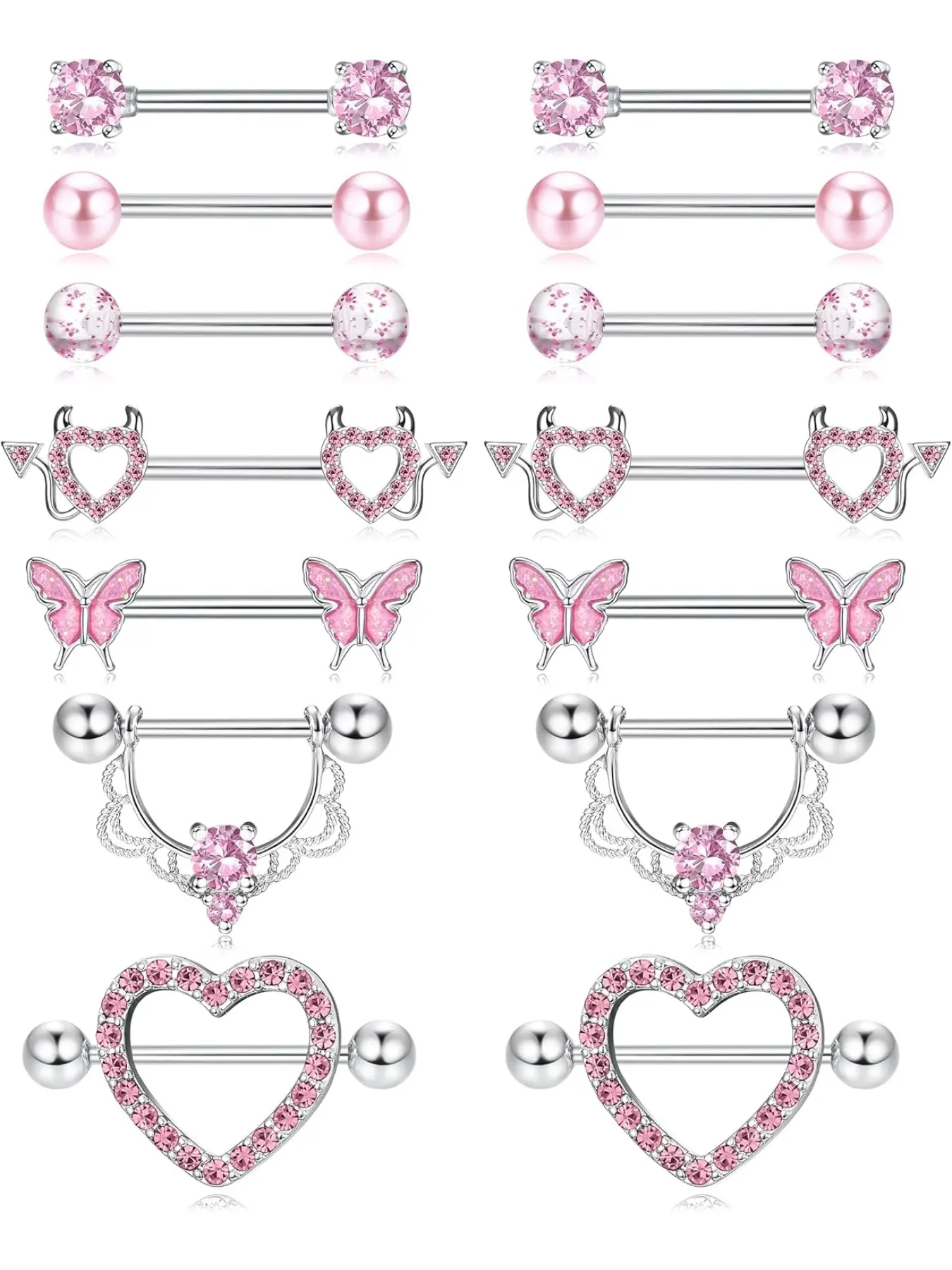 7 Pairs 14G Nipple Bars for Women Steel Nipple Piercing Jewellery Nipple Ring Nipple Piercing Kit Tongue Bar Set Body Piercing Jewelry Body Piercing Barbell Body Piercings Set