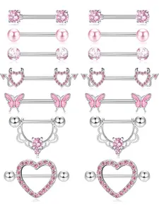 7 Pairs 14G Nipple Bars for Women Steel Nipple Piercing Jewellery Nipple Ring Nipple Piercing Kit Tongue Bar Set Body Piercing Barbell Body Piercings Set