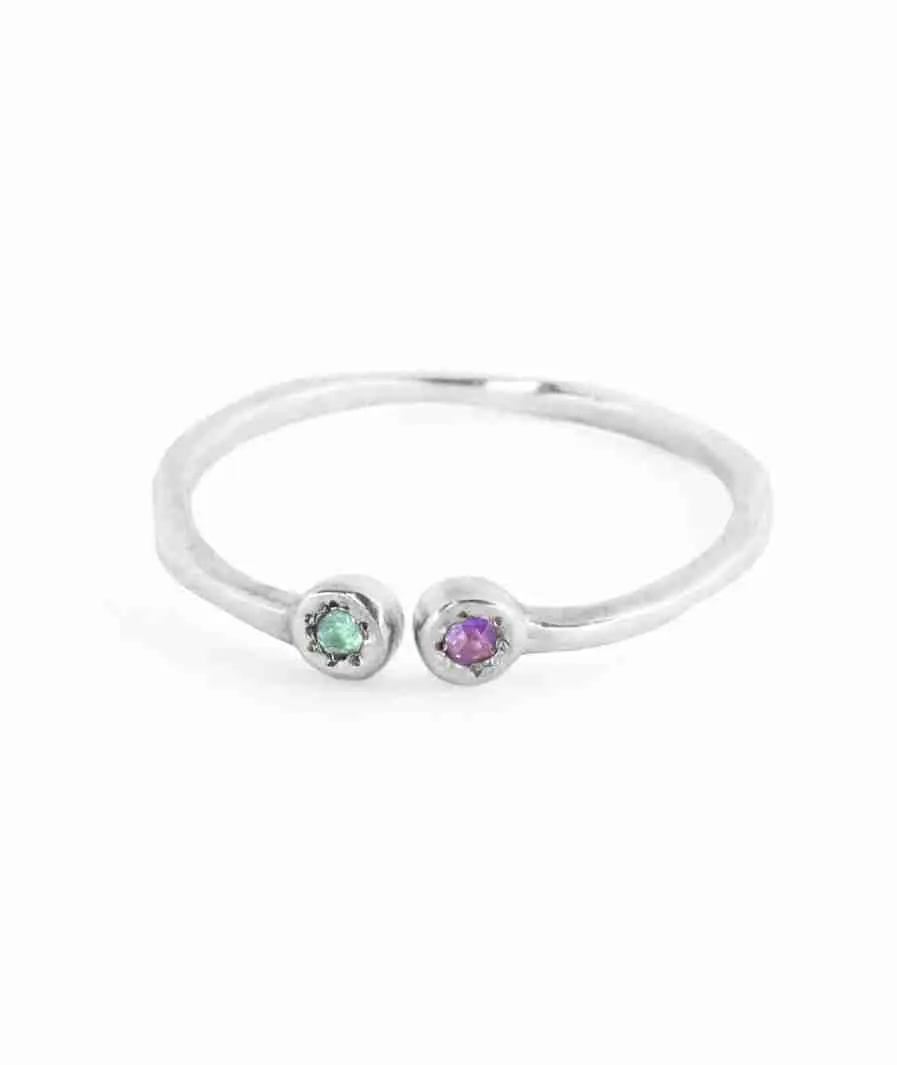 Estrella Piscis Stacking Ring in Sterling Silver with Blue Topaz and Amethyst