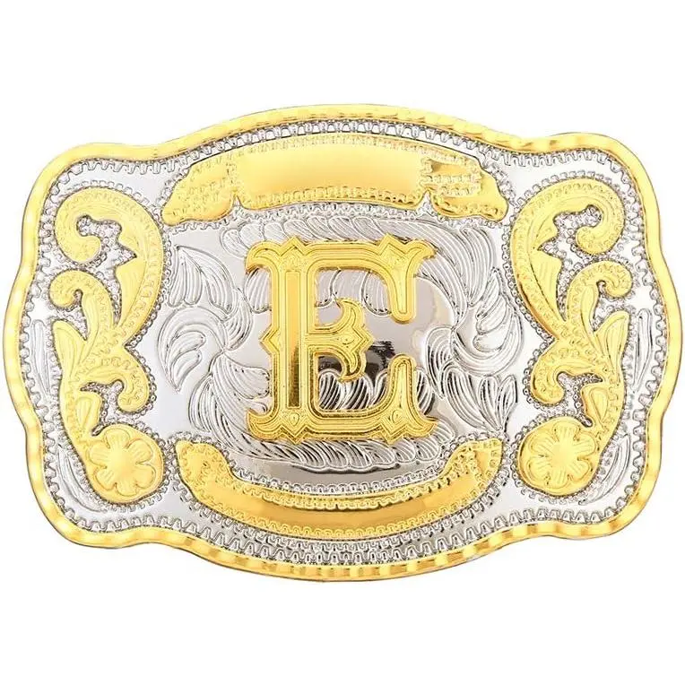 Men's Fashion Western Design Buckle - A-Z Initial Cowboy Belt Buckles, Gold