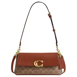 COACH Jet 25 Retro Leather Handbag with Logo for Women in Brown