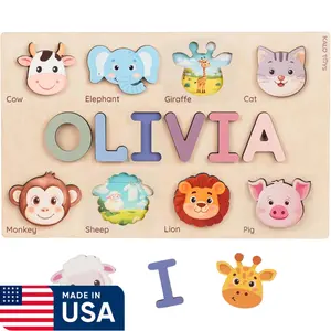 Personalized Name Puzzle for Toddlers 1-3 - Custom Wooden Baby Gift with Animals & Storytelling - 1st Birthday Gift for Girl & Boys - Ideal for Personalized Baby Gifts