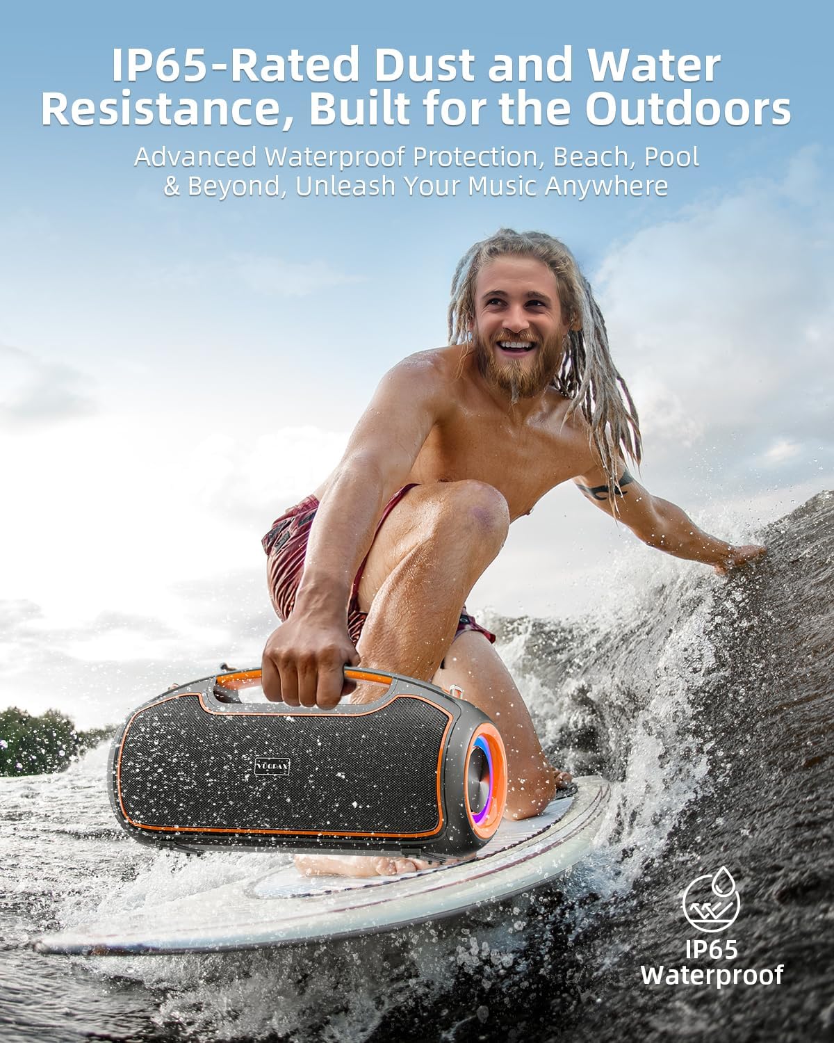 Portable Bluetooth Speaker (BT5.4 Compatible) - 200W Peak Sound, Deep Bass Boosted, 2 Subwoofers & Tweeter, DSP, IP65 Rated Waterproof, Wireless Pairing, Fast Charging, TWS, TF/USB/AUX, 24H Playtime, RGB Lights Outdoor Party Speaker, Handle, Dustproof
