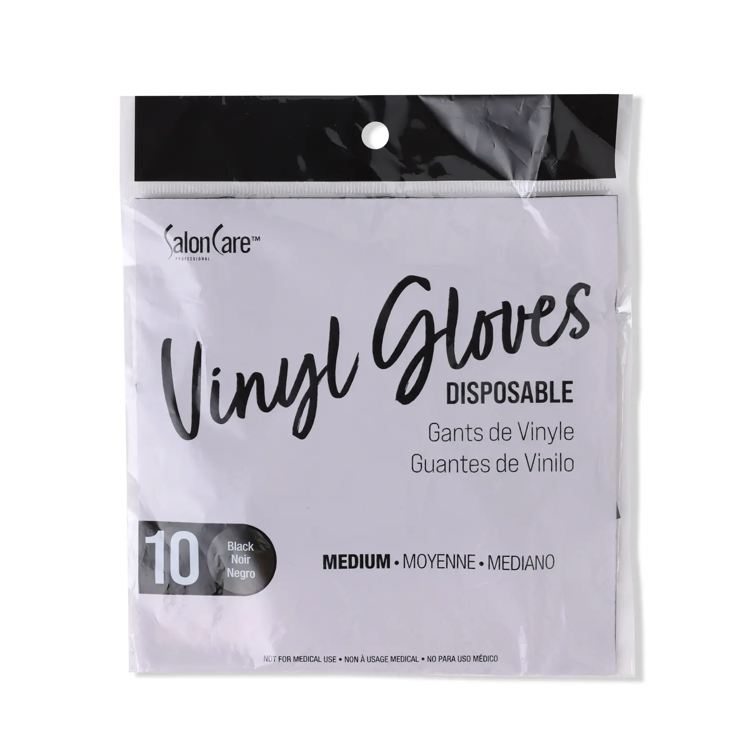 Salon Care Medium Black Vinyl Gloves 10ct