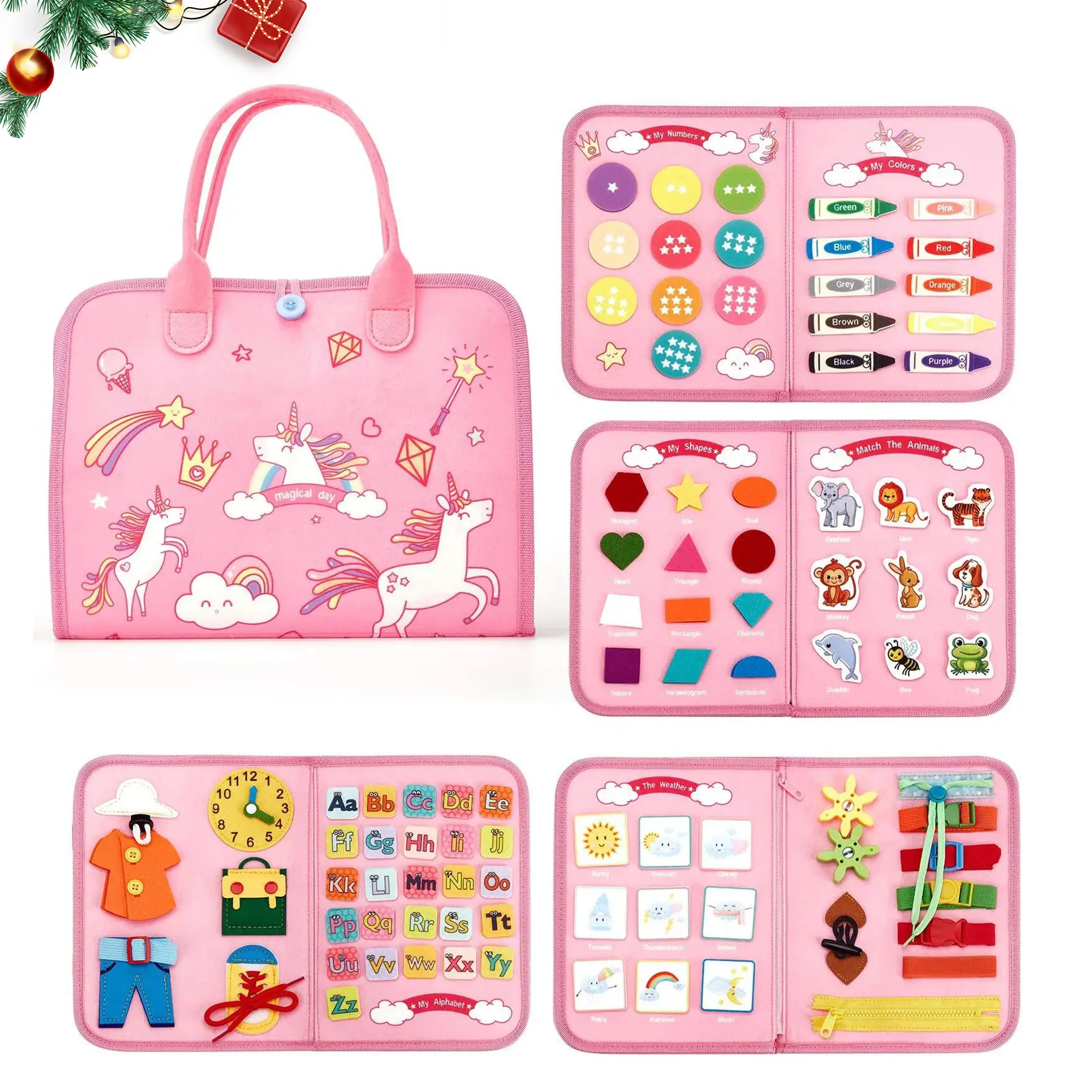 Busy Board Sensory Toy Book: Christmas Gift Travel Book Montessori Educational Gift Newborn to Toddler Sensory kit Perfect toy