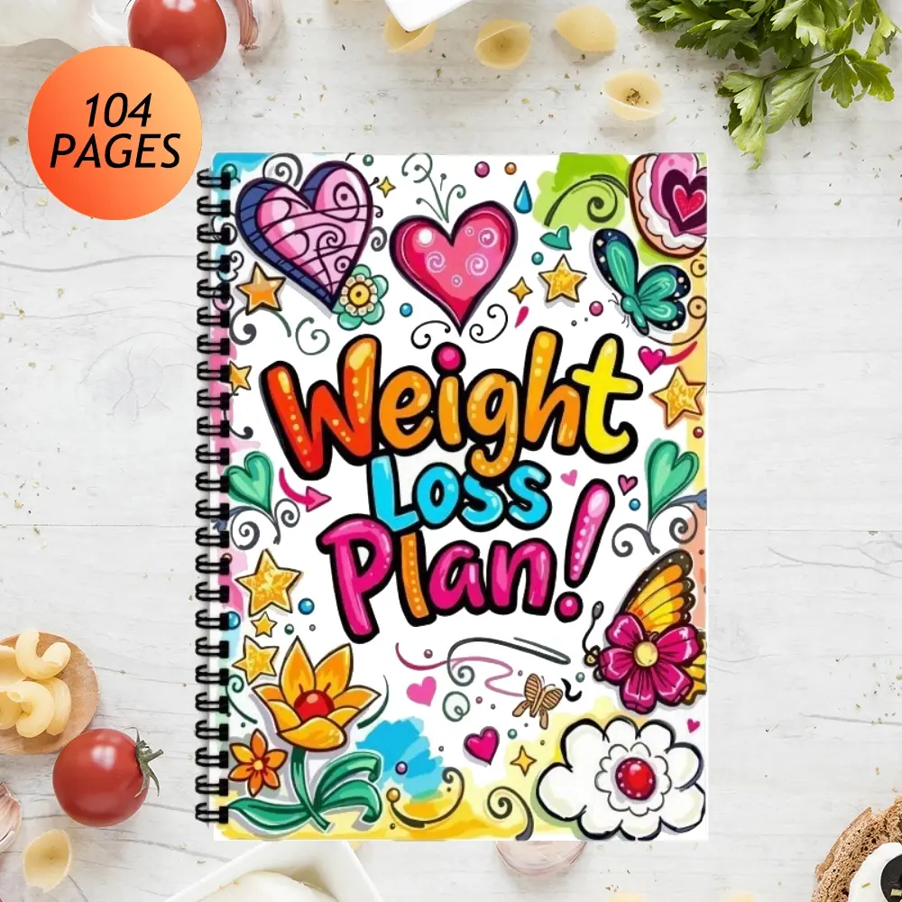1PC Weight Loss Journal & Planner - 90 Day Fitness & Diet Tracker for Adults, Daily Food Log, Workout Goals, Progress Measurement, Body Measurements, Motivational Quotes, Health Habit Tracking, Heart, Flower