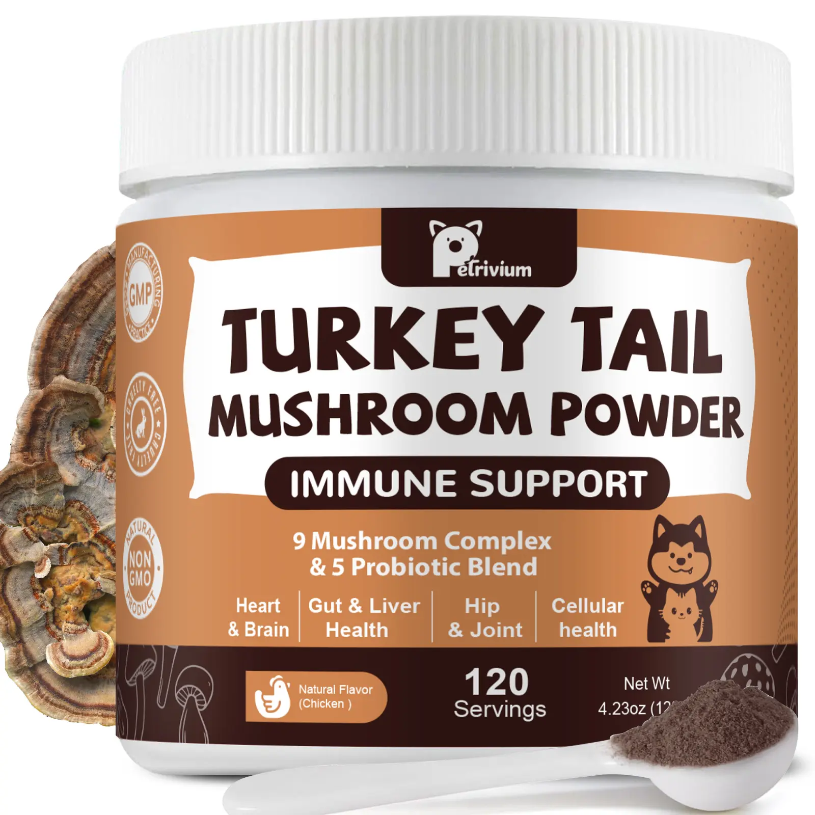 Petrivium Mushroom Supplement with Probiotics for Dogs & Cats, Turkey Tail Mushroom for Pets - Mushroom Powder for Immune Boost & Overall Health- Partner Guard for Dogs Lumps and Bumps
