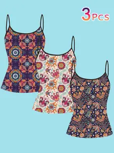 Boho Printed Strapless Tank Top Set, Boho Bohemian Casual Vintage Mandala Paisley Floral Pattern, Slim Fit Sleeveless Tops, Women's Ethnic Style Clothing