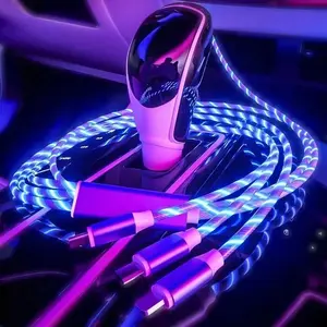 3-In-1 LED Glow Charging Cable, Fast Charging USB-C Cable, Compatible with iPhone, Micro/Type-C/lightning Connectors