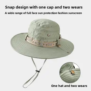 Fishing sun hat with sun protection for outdoor hiking, wide brimmed cowboy-style denim fishing hat for men, summer outdoor sun hat, quick-drying travel sun protection folding hat