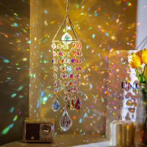 Metal Crystal Color-Changing Sunshine Catcher Wind Chime Pendant - Vibrant Rainbow Colors, Window & Garden Ornament for Weddings, Christmas, Diwali & Valentine's Day Decor