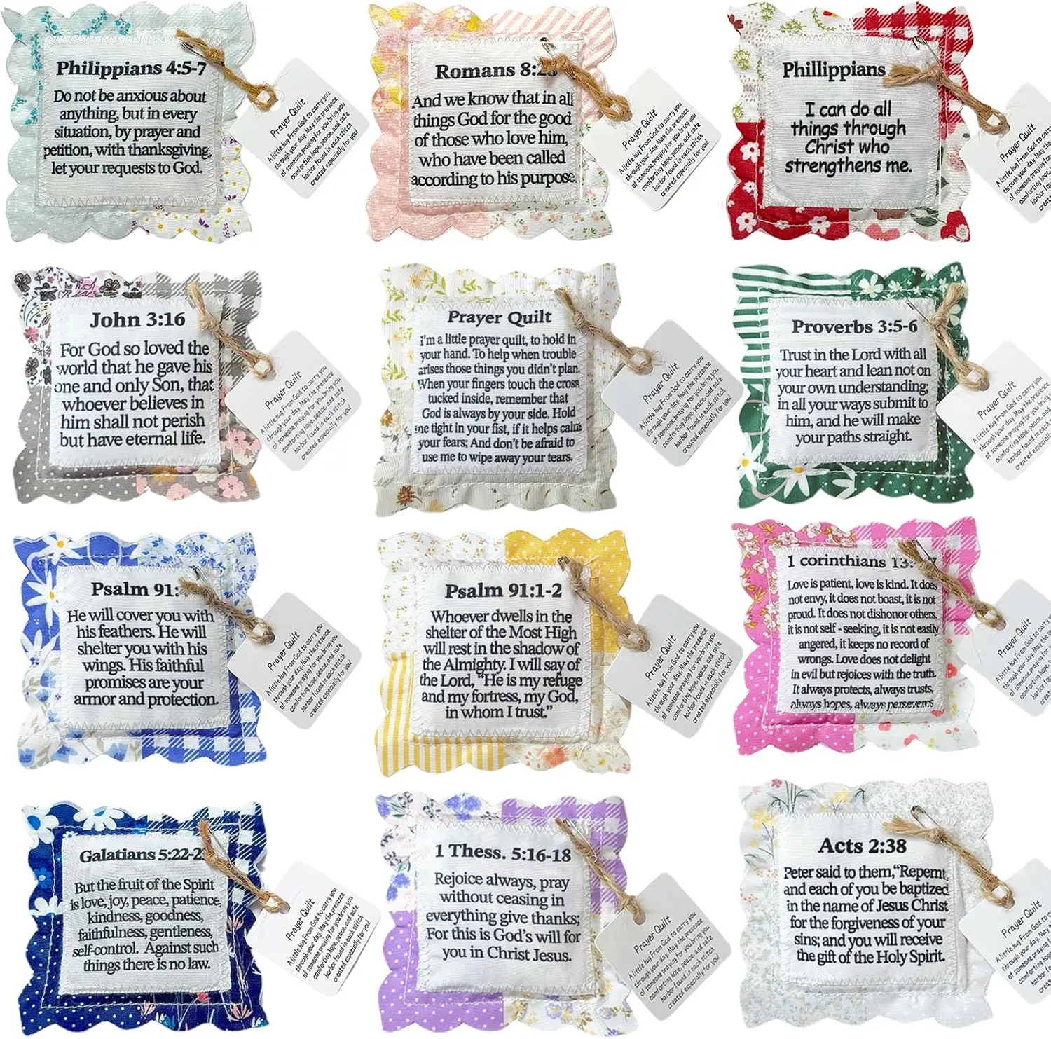 12 Pack Prayer Quilt with Cross Inside, pantchwork Pocket Prayer Quilt squares, Pastor Appreciation Gifts, Prayer Closet Essentials, Scripture Comfort for Cancer Patients & Women (shape shape)