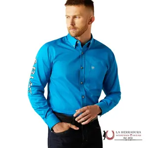 ARIAT MENS TEAM LOGO TWILL BLUE/DARK BLUE LONG SLEEVE SHIRT - 10058793