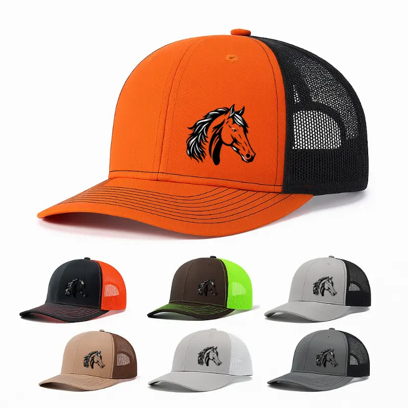 Male Western Country Style Animal-Themed Horse Design Trucker Snapback Baseball Cap - Bold Horse Print, Polyester-Mesh Cotton, Universal Fit, Adjustable, Curved Brim, Lightweight, Cooling Ventilated Back, Machine Washable, Wild West Outdoor Streetwear