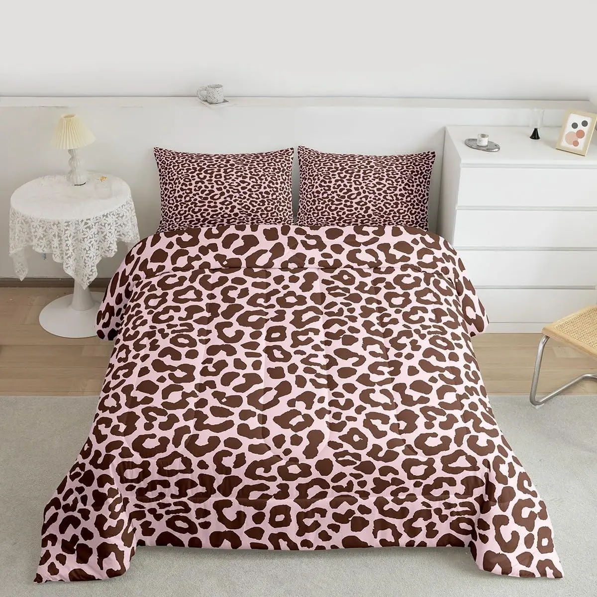 Pink Leopard Print Comforter Set All Season Cheetah Bedding Set s Animal Print Microfiber Kids Bedclothes Safari Bedroom Decor Duvet Quilt