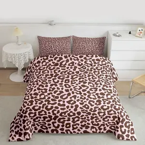 Pink Leopard Print Comforter Set All Season Cheetah Bedding Set s Animal Print Microfiber Kids Bedclothes Safari Bedroom Decor Duvet Quilt