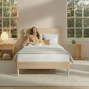 Full Size Bed Frame 52.4" Modern Velvet Upholstered Platform Bed with Biscuit-Edge High Headboard/Silhouette & Support Slats/Noise Reduction Strip/Easy Assembly (Brown)