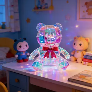 1Pc Cute Bow Bear Design LED Night Light, Gradient Color Sequin Design, Unique Holiday Decorative Light, USB Powered, Art Room Embellishment Decoration Gifts, Graduation Season, Easter, Check-in Gifts