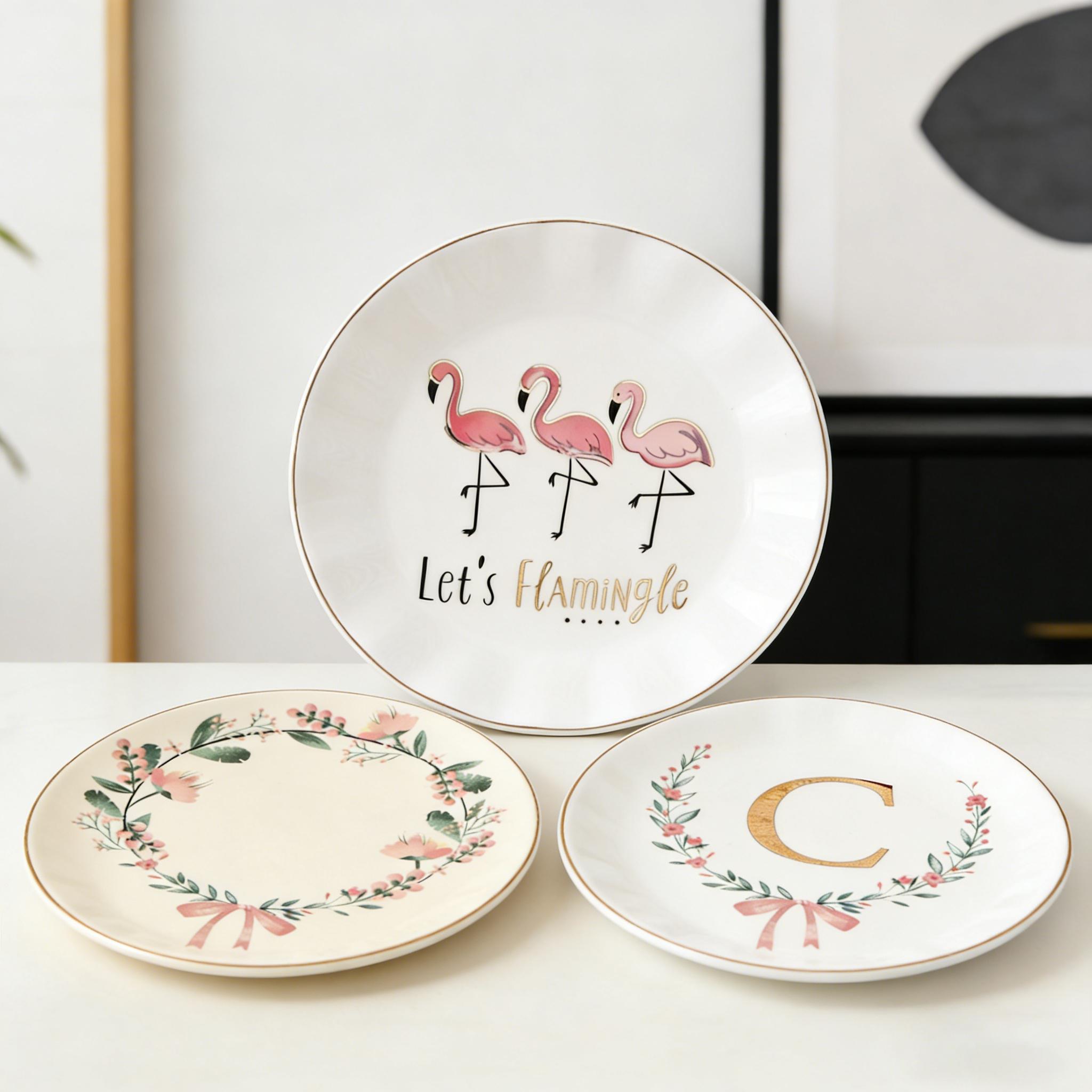 BOOVO HOME Ceramic Jewelry Tray, 6.3" x 5.9" Decorative Trinket Dish with Letter, White Surface, Small Organizer for Rings Earrings Necklaces Bracelets Watches Keys, Birthday Mother's Day Christmas Gift for Women