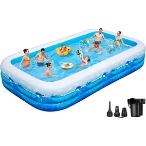 Large Inflatable Pool with Pump, 130"x72"x22" Full-Sized Blow Up Pool with 0.6mm PVC & Cute Animal Print, Big Family Swimming Pool for Backyard Outdoor Summer Water Party