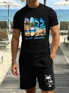 Hurry, they’ll sell out fast!"Perfect Vacation Gift: Men's Beach Adventure 2-Piece Set (RV Sunset Tee + Palm Shorts) | Comfy Summer Getaway Outfit 🌴🚐 Hurry—Limited Stock!"Vacation gift.