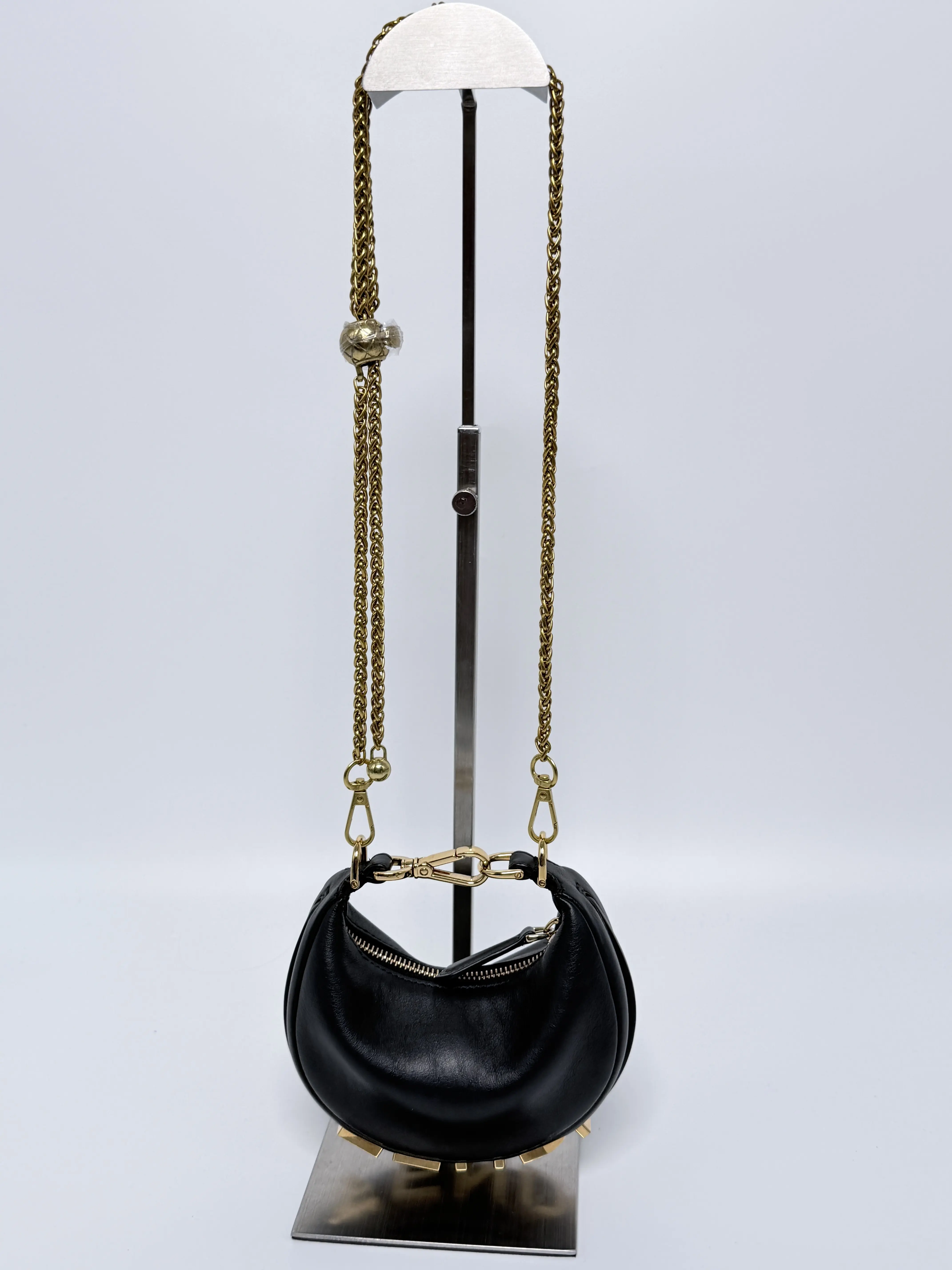 Pre-owned FENDI Leather Crossbody Bags Authentic Nano Fendigraphy Black Hobo Bag Charm Crossbody Handbag BINFD02