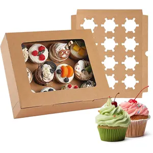 3 Pack Cupcake Boxes, Hold 12 Standard Cupcakes, Cupcake Containers with Window and Inserts,Bakery Supplies for for Cupcakes, Muffins and Pastries(Brown)