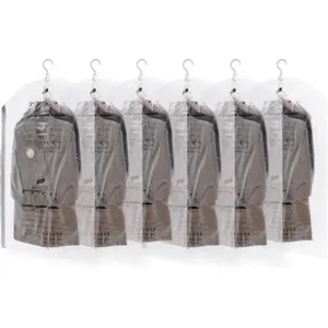 Hanging Vacuum Storage Bags, 6 Pack (41.3 x27.6 inch), Vacuum Seal Bags for Clothing, Garment Bags for Short Clothses, Jacket, Suits, Dresses, Closet Organizer Space Saving