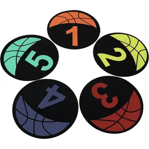 5 count Basketball Spot Markers, Multi-Colored Anti-Slip   Markers, 9 Inches Basketball  Markers, Round Flat Floor Markers with Number Dots for Teaching &