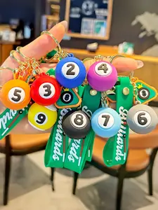 Cute 3D Billiards Pool Ball Keychain Set Lucky Number 8 Ball Silicone Key Ring with Wrist Strap Backpack Bag Charm Gift for Pool Players Billiards Lovers Men Women
