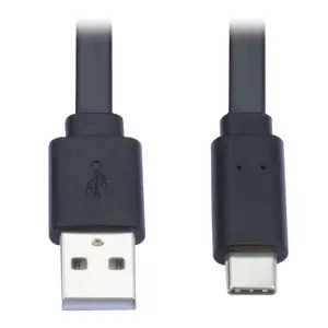 Tripp Lite U038-006-FL 6 ft. USB-A to USB C USB 2.0 Male-Male Thunderbolt 3 Flat Cable, Black