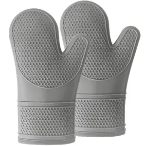 Gorilla Grip BPA-Free Soft Silicone Oven Mitts, Heat and Slip Resistant Thick Cotton Lined Cooking Mitt Set, Long Flexible Potholders Protect Hands, Kitchen Essential Waterproof Gloves