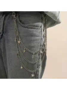 Hip-hop punk five-point star pendant belt chain, trendy and fashionable, with unique multi-layer metal chain, suitable for both men and women, as a belt chain or a waist chain.