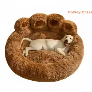 Chewy Crew The Calming Bear Paw Pet Bed Ultra Soft Donut Cuddle Bed for Anxious Dogs Cats with Curved Headrest for Secure Snuggles Safe Haven for Soothing Sleep