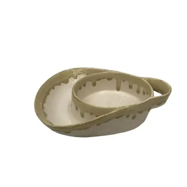 Soup and Side Bowl Plate Ceramic, Chip and Dip Divided Bowls, Anti-Soggy Cereal Bowl Bread Dipping Bowls Plates for Salad Breakfast, and Sandwich Ideal for Home and Restaurant