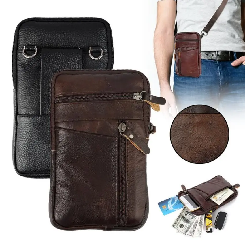 Men's PU Leather Casual Belt Bag - Convertible Crossbody with Detachable Shoulder Strap, Multiple Pockets for Travel & Everyday Carry