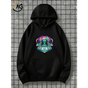 Sports Novelty Print Graphic HoodieAlien Spaceship DJ Hoodie for Men Women Unisex Comfortable Fashionable - Unisex, hooded sweatshirt, front pocket design, Brother Teenage Mom Dad Halloween Birthday Christmas Gift Valentine's Day Boyfriend Girlfriend