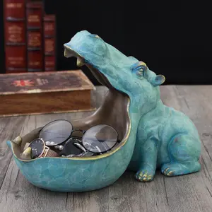 Hippo Ornament Nordic Creative Home Living Room Shoe Cabinet Entrance Key Storage Box Desktop Miscellaneous Storage Tray Decoration Home Decor Accessory Sculpture Desk Decor