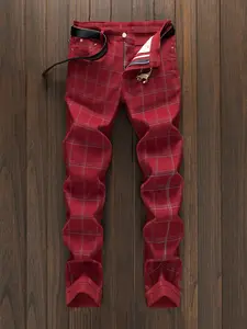 Men's Vintage Casual Plaid Business Pants, Slim Fit Slight Stretch, Versatile Light Formal Wear, Comfortable Long Trousers, Casual Fitted Trousers