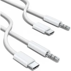 Aux to USB C Type C to 3.5mm Audio Adapter ,(3.3ft 2-Pack) Hi-Fi Stereo Cord Headphone Male  Auxiliary  Compatible with  16 15 Pro Max Plus, Galaxy S24 S23 S22 Ultra iPad Pro(white)