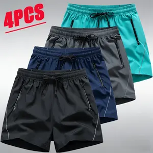 Men’s versatile four-pack athletic shorts in a casual sporty style, made from quick-drying, breathable, skin-friendly, wrinkle-resistant, and durable fabric. Featuring zippered pockets for storing essentials, reflective side stripes that enhance safety du
