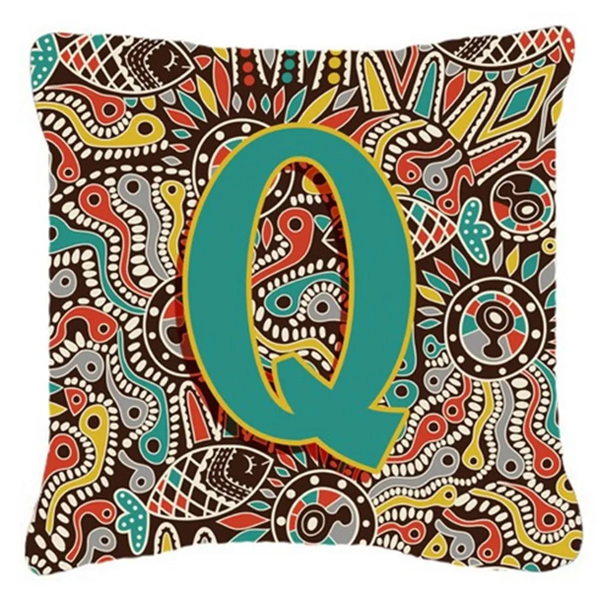 Letter Q Retro Tribal Alphabet Initial Canvas Fabric Decorative Pillow