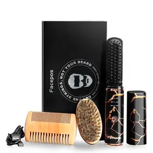 Wireless Electric Heated Beard Straightener Set-FACEPOS Beard brush beard comb for men  Bonus Beard Brush & Wooden Comb for Perfect Grooming Comfort Black